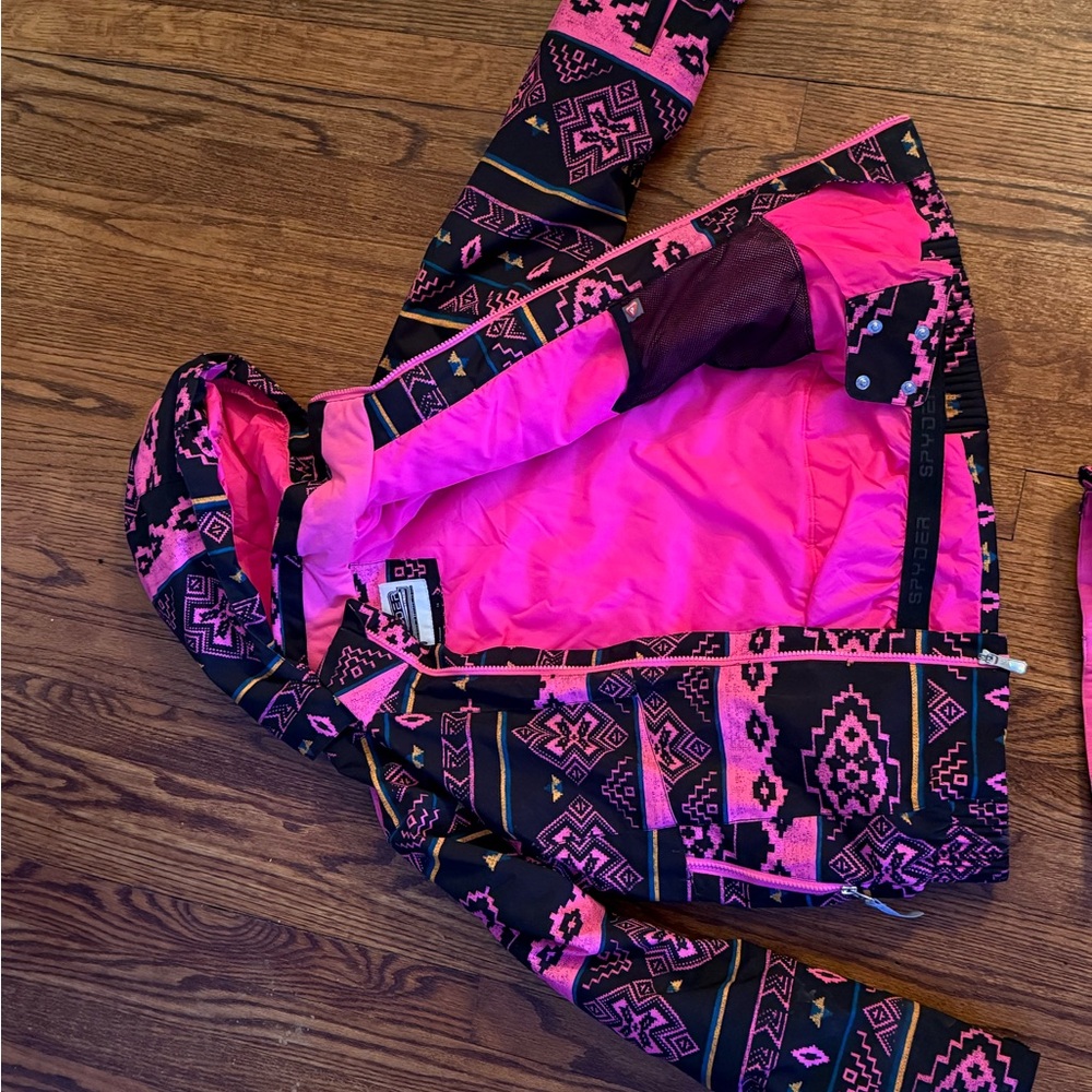 Spyder Pink Black Ski Snowboard Snow Jacket Pants Set - Picture 3 of 9